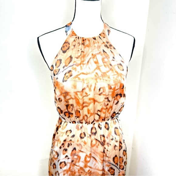 Jessica Simpson Maxi Long Dress Women Halter Neck animal Print Size XSmall‎ Tan - Picture 12 of 16